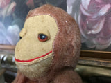 Antique 1930s UK Orangutan Monkey 12" Jointed Fuzzy Plush Glass Eyes Metal Rods