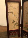 Vintage Chinese 4 Panel Screen Artist Hand Painted Silk Lacquer Rose Wood Glass