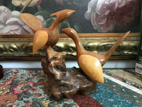 Art Deco Wooden Sculpture Original Male & Female Birds Artist W. Nadjuvon OOAK