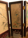 Vintage Chinese 4 Panel Screen Artist Hand Painted Silk Lacquer Rose Wood Glass