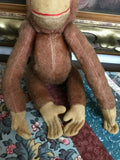 Antique 1930s UK Orangutan Monkey 12" Jointed Fuzzy Plush Glass Eyes Metal Rods