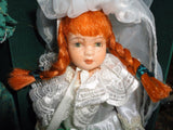 Anne of Green Gables Handcrafted Porcelain Doll Green Case 2 Outfits Bride 8in.