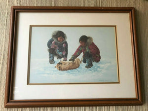 Dorothy Francis Bc Canada Artist Eskimo Best Friends Lithograph Matted Framed