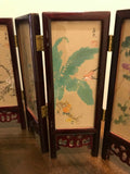 Vintage Chinese 4 Panel Screen Artist Hand Painted Silk Lacquer Rose Wood Glass