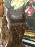 50's Mother & Baby OWLS Tree Wood Statue Hand Carved Signed Art 12" Glass Eyes