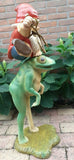 Jumbo Gnome with Lasso Riding Frog Statue Stunning 34 Inch Dwarfy Products ALD