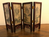 Vintage Chinese 4 Panel Screen Artist Hand Painted Silk Lacquer Rose Wood Glass