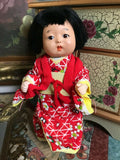 Vintage Antique Japanese Celluloid Baby Doll in Kimono 9" Voice Box Glass Eyes